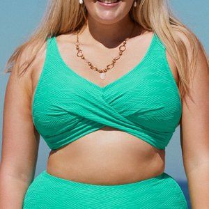 Cupshe Cross Rib Wrap Front Plus Size Bikini Top - Turquoise - Size XL